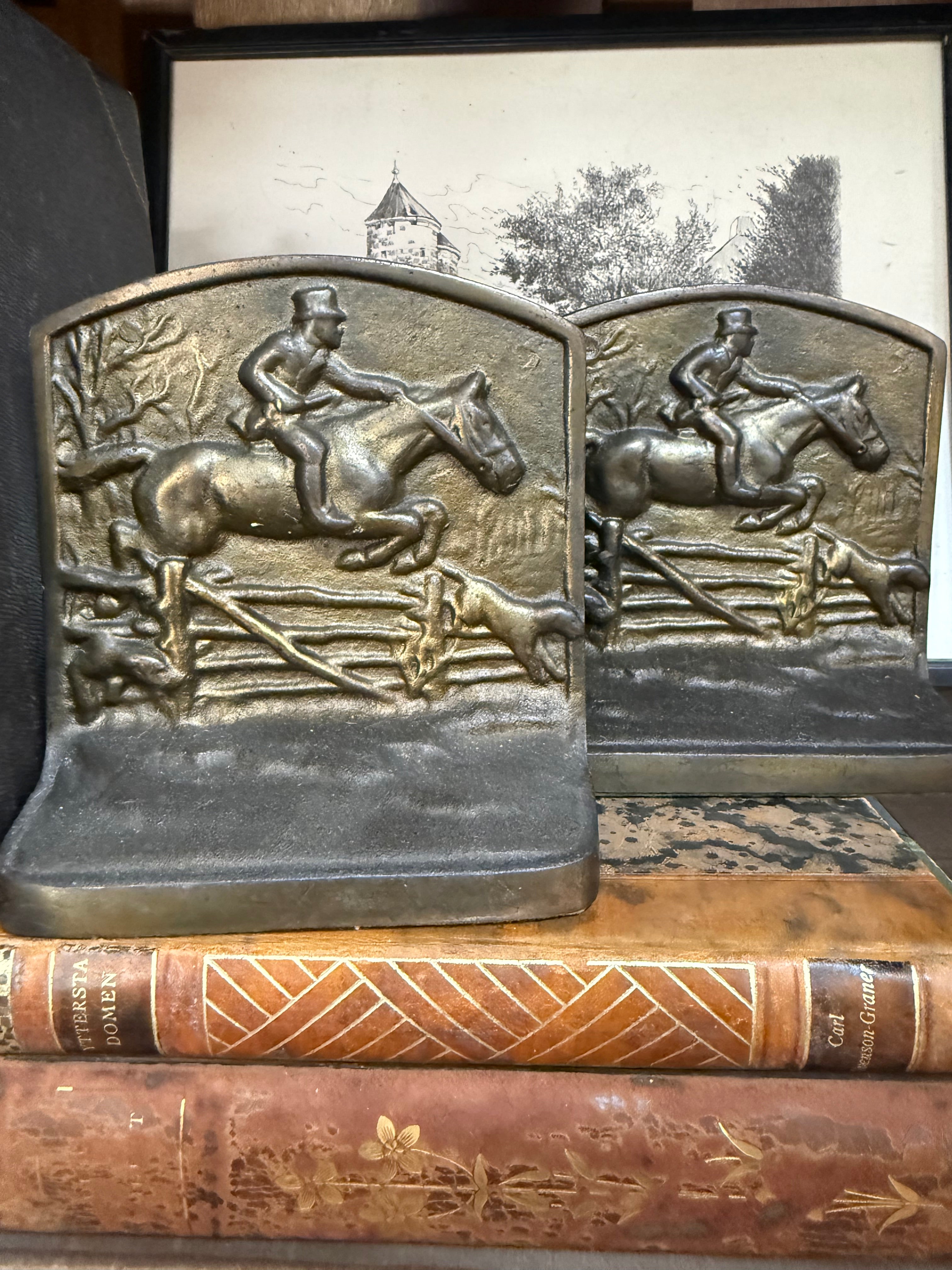 Antique Hunt Scene Bookends