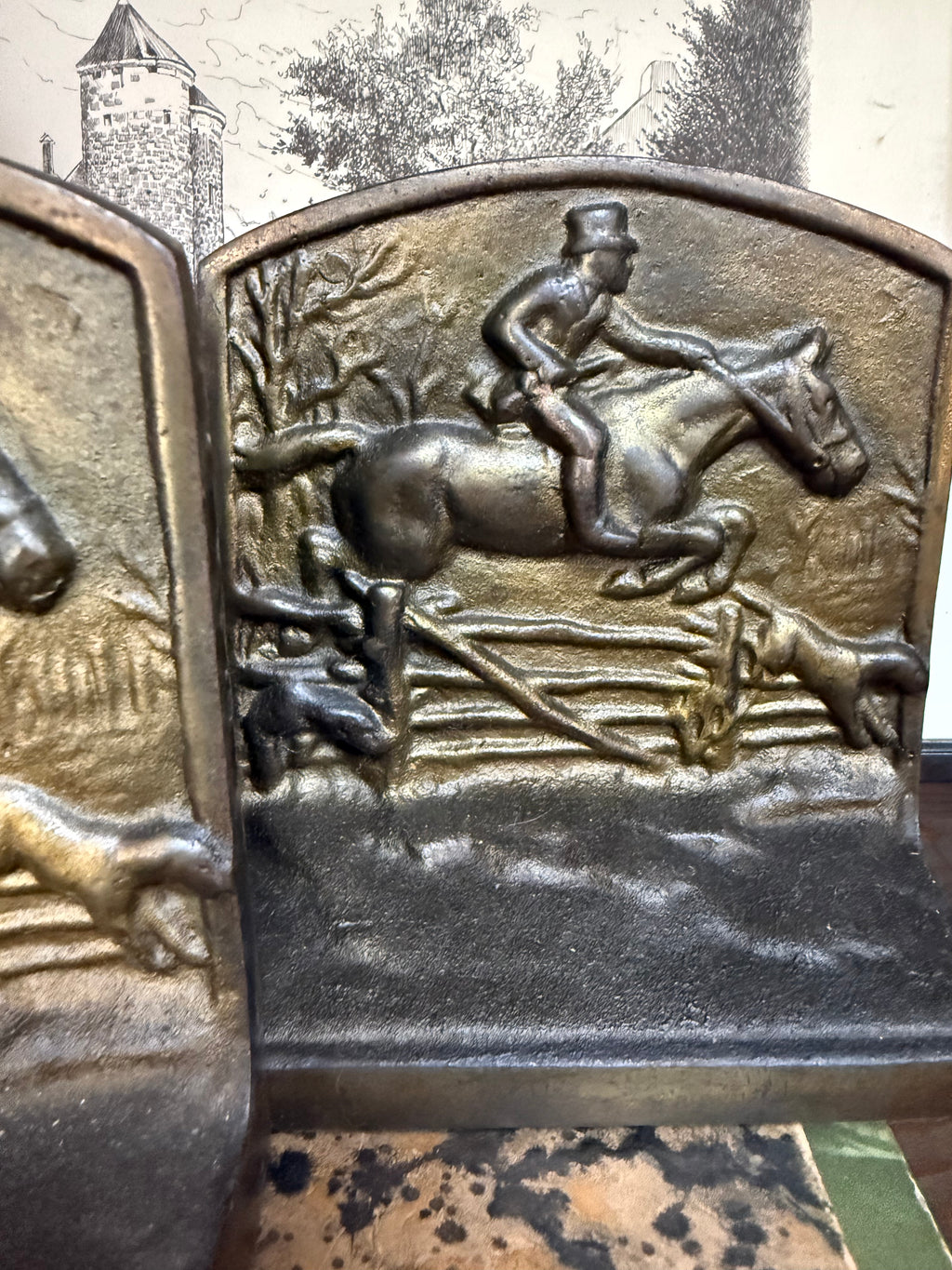 Antique Hunt Scene Bookends