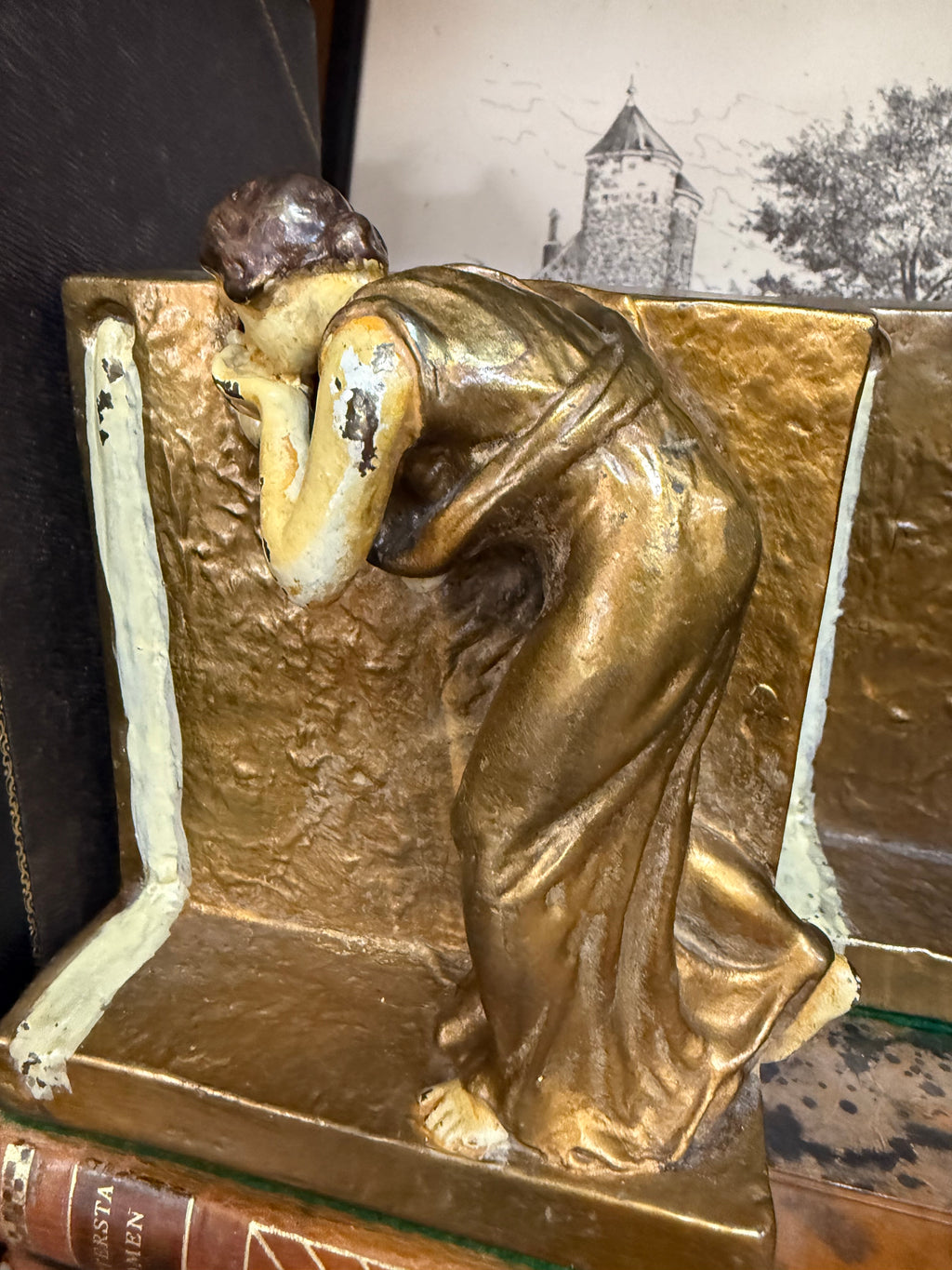 Antique Art Nouveau Woman Bookends