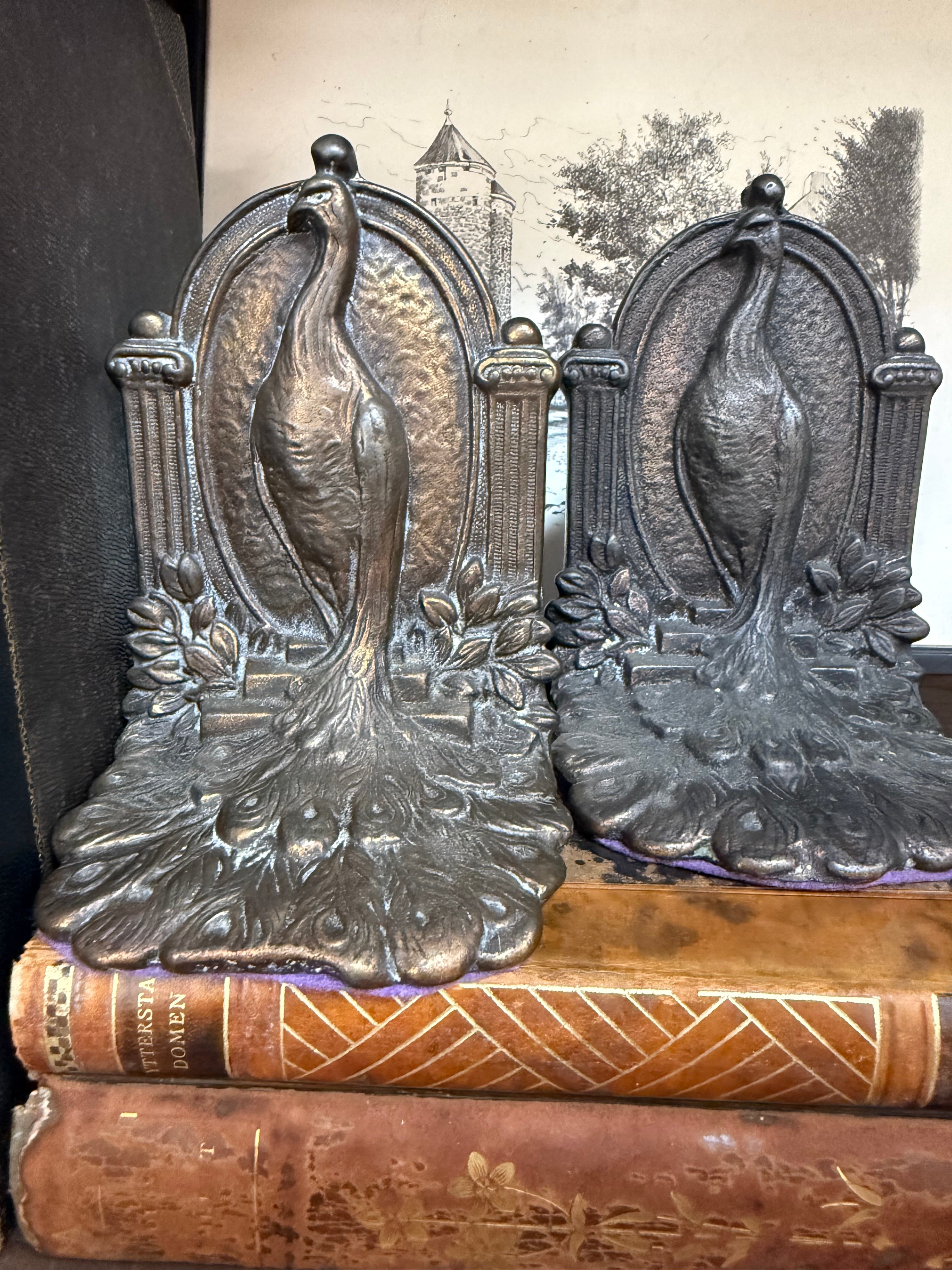 Antique Bronze Peacock Bookends