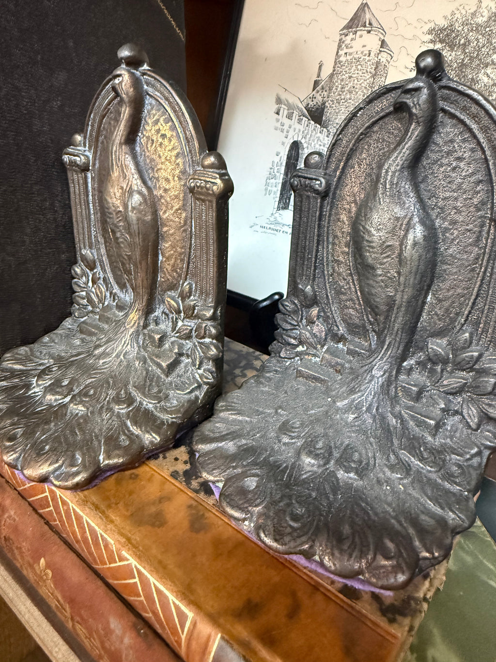 Antique Bronze Peacock Bookends